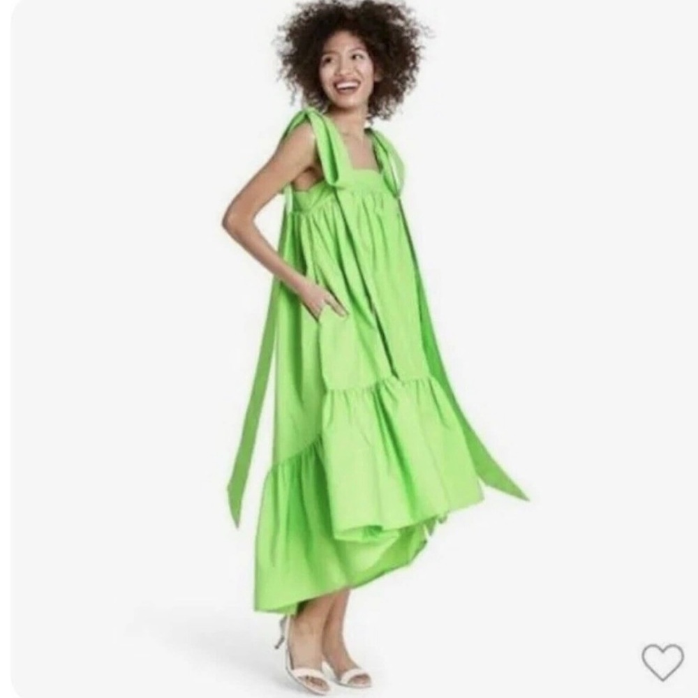 Christopher John Rogers Neon Lime Green Tiered Midi Dress